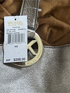 Michael Kors Metallic Gunmetal Leather Fulton Tote